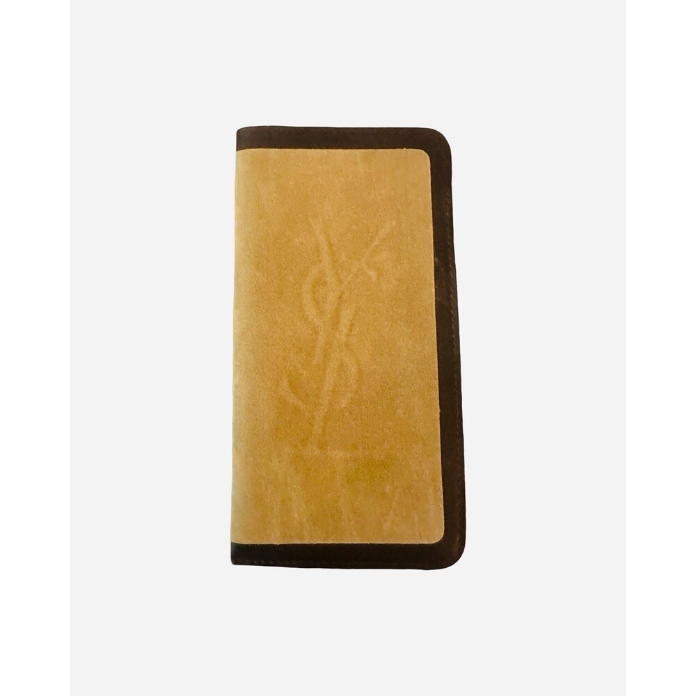Vintage Yves Saint Laurent Embossed Suede Glasses Case - Beige/Brown